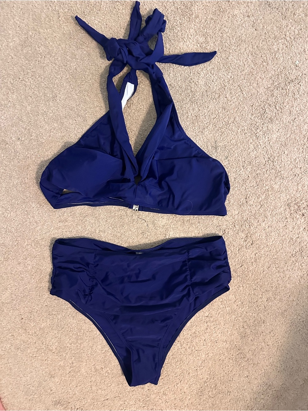Navy Halter High-Waist Bikini Set - Women Swim